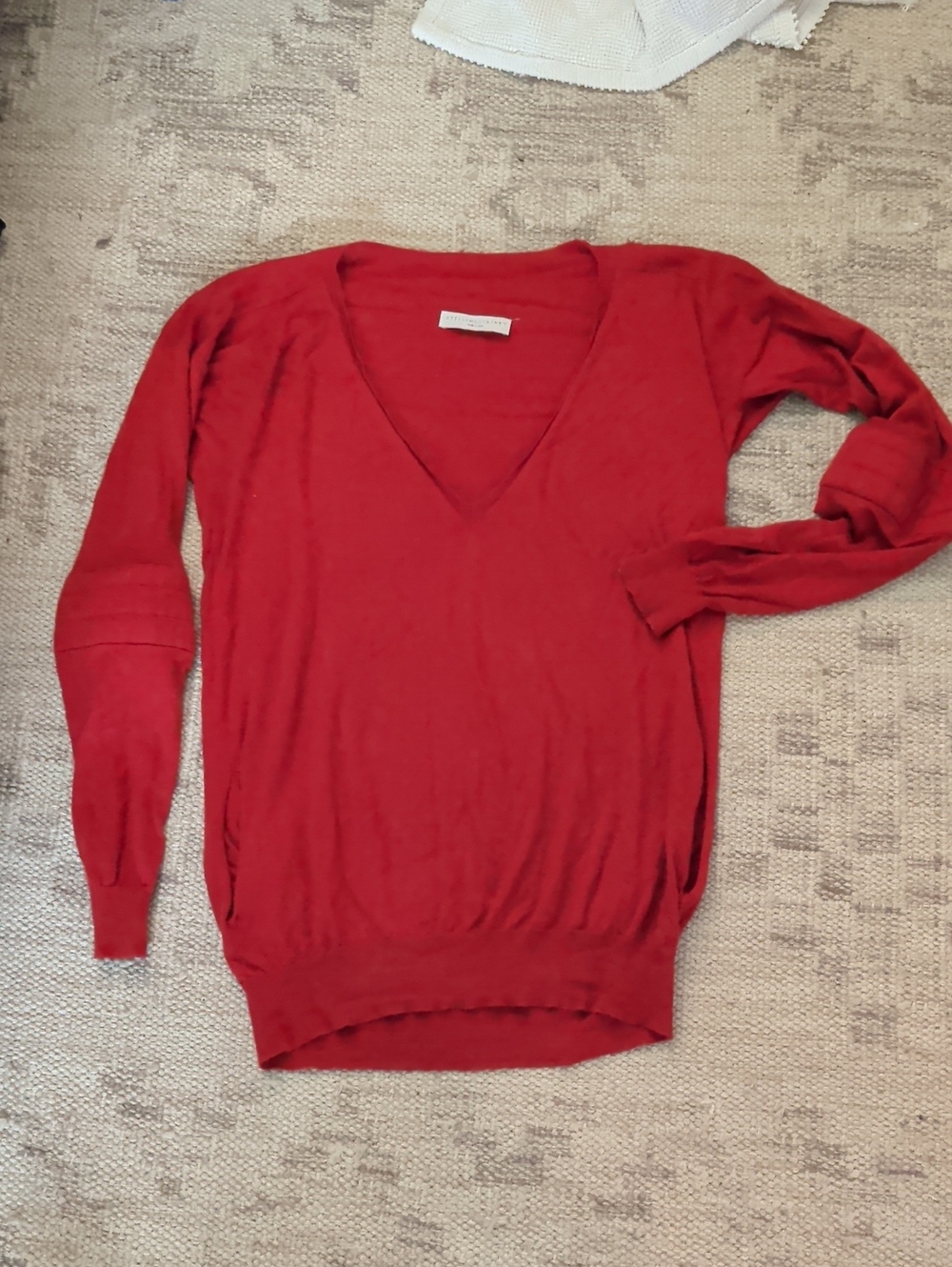 Stella McCartney Red V-Neck Lightweight Cashmere Silk Sweater Large
